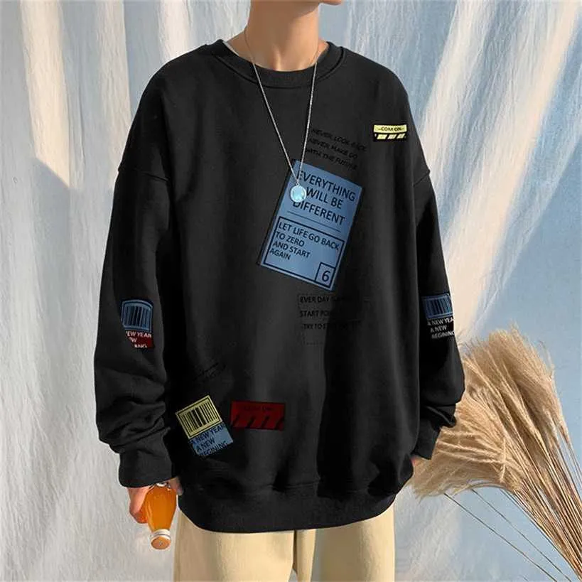 Autumn Spring Hoodies Sweatshirt For Men's Black Loose Hip Hop Punk Pullover Streetwear Casual Fashion Clothes OVERSize 5XL 220107