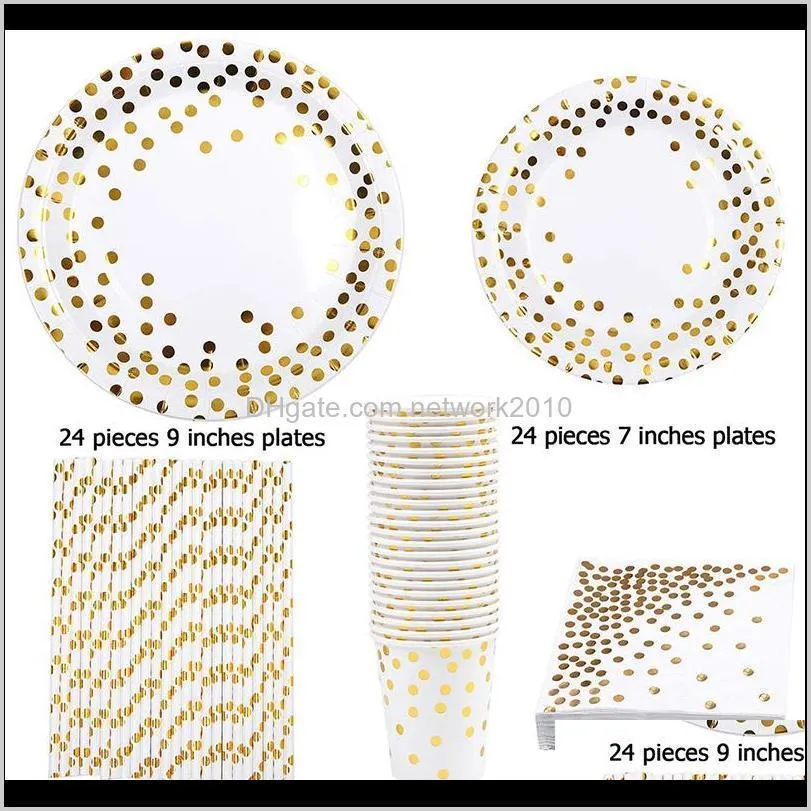 gold foil party tableware party pack paper plates napkins cups straws disposable party supplies 146 pcs for dinner birthday wedding