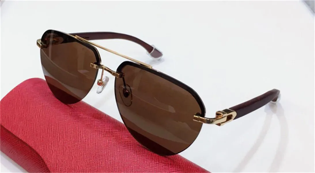 lunettes de soleil design de mode 0275S pilote tempes en bois sans monture style simple et polyvalent de qualité supérieure à la mode en plein air uv400 lunettes de protection