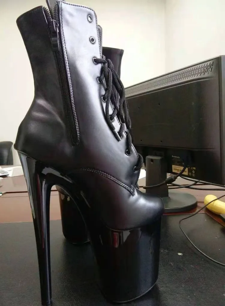 Tacchi Stringati Neri Opachi Pole Dance Dominatrix Stivali Corti