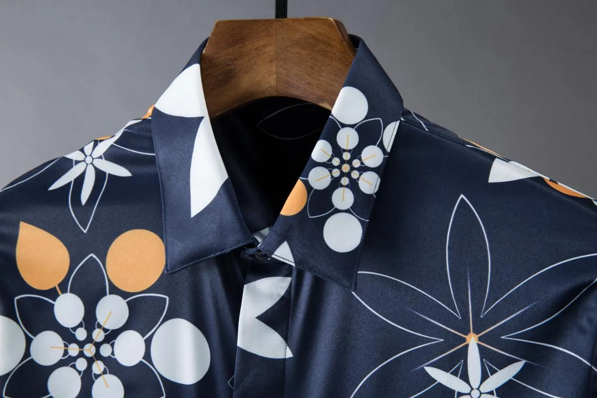 購入銀座 クラシックネイビーサマーメンズシャツ高品質の長袖の花すべての印刷されたパーティードレスファッションスリムフィット男性男性のカジュアルを 370 アウトレット 正規品 安い Www Escolaedim Com Br