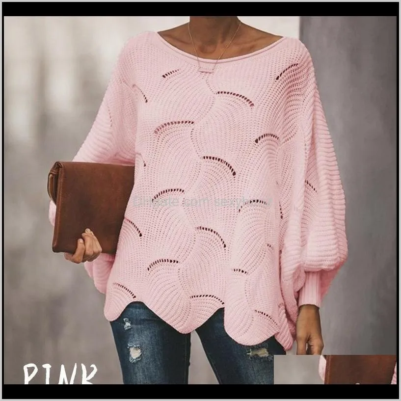 2021 fashion autumn and winter women`s hollow chain link loose knit sweater bat sweater plus size