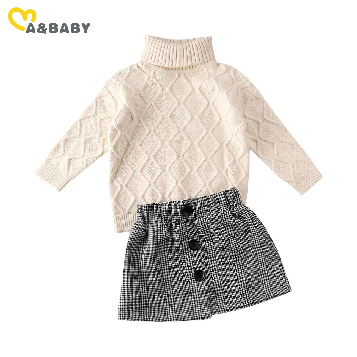 2-7Y Frühling Herbst Kleinkind Kind Kind Mädchen Kleidung Set Gestrickte Pullover Tops Plaid Röcke Outfits Kinder Kostüme 210515