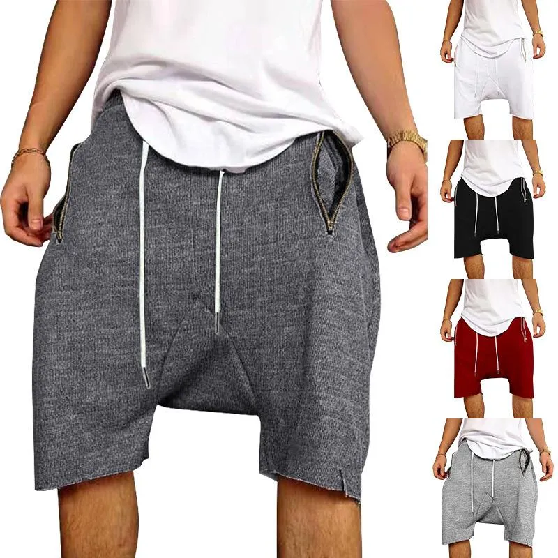 Summer Men s Drop Crotch Shorts Solid Color Trend Drawstring 5 point Basketball Beach Pants Loose Sport Gym Clothing