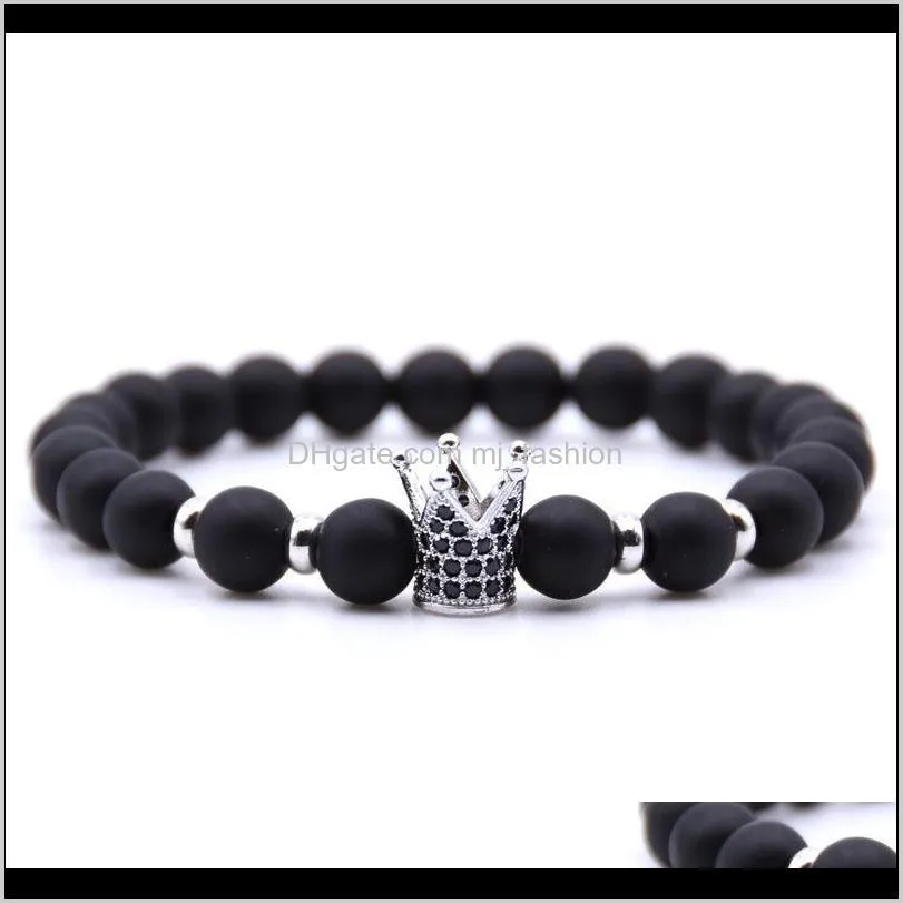 popular womens black/gold/silver/rose gold plated alloy crown charm bracelet natural lava stone bracelet ps0784