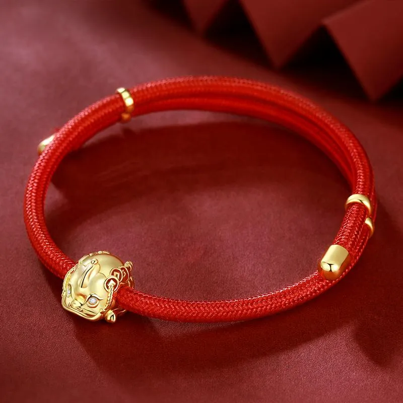 Charme Braceletes Handmade Golden Toad Bracelet homens e mulheres transferir contas de mão corda vermelho presente criativo para namorada jóias