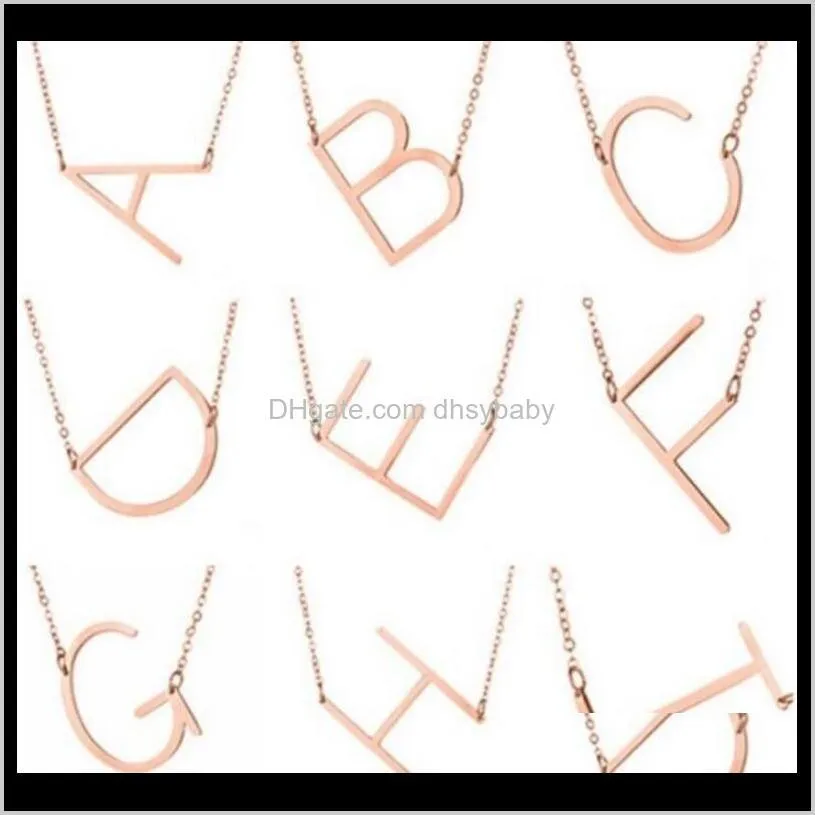 Pendant & Pendants Alphabet Letter Necklace Gold/Rose Gold/Sier Sideways Large Initial Necklaces For Women Fashion Jewelry