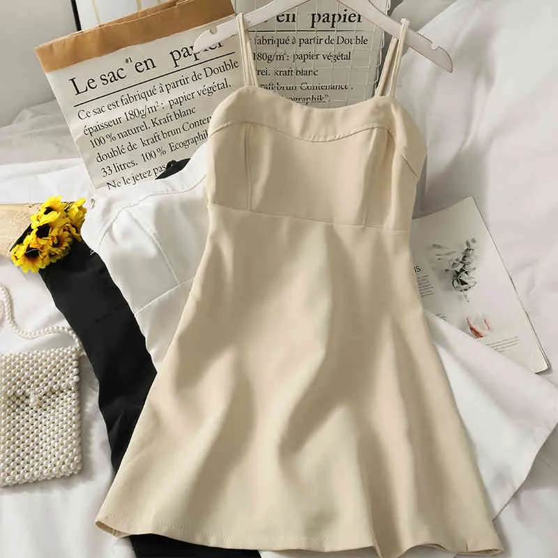 Verão simples elegante cintura alta a linha vestido feminino plissado slim lindo back strap moda strapless vestido 210420