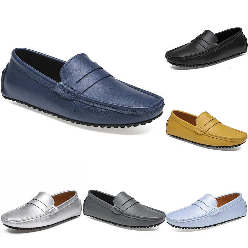 Poies en cuir Chaussures de conduite décontractée pour hommes Soft Sole Fashion Black Navy White Blue Silver Yellowar Gris Footwear All-Match Lazy Cross-Border 38-46 Color110