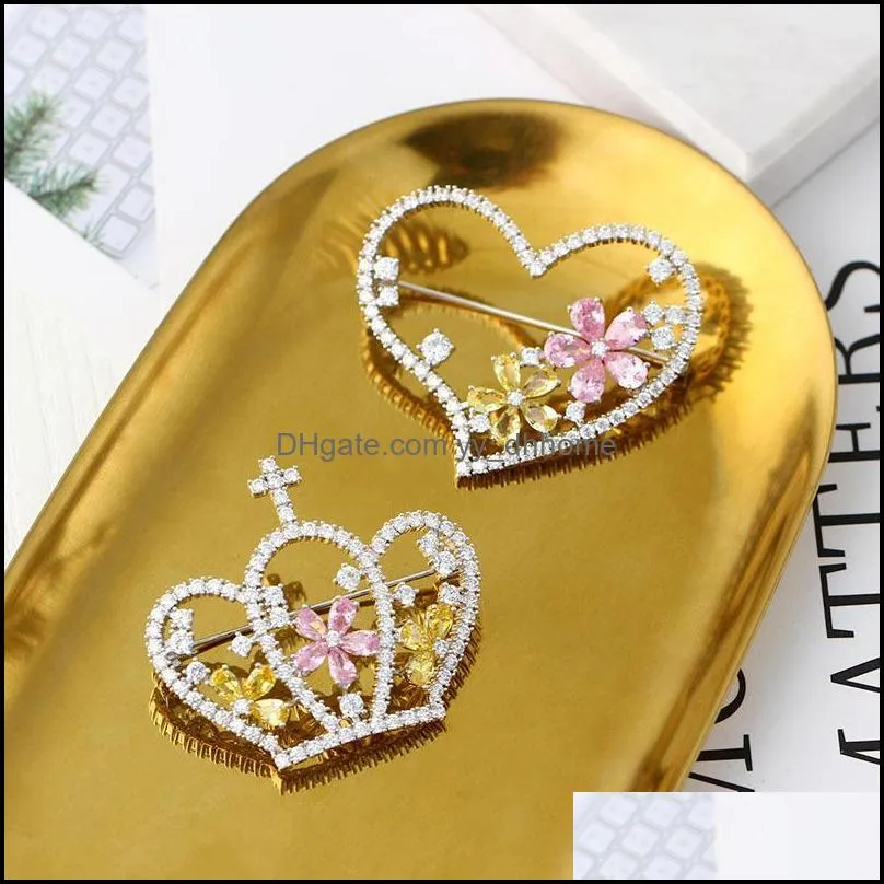 Pins, Brooches Fashion Classic Heart / Crown Brooch With Cubic Zirconia High Quality Metal Coat Lapel Pins For Women Wedding Jewelry