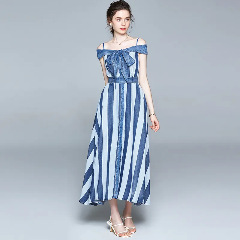 Maxi Denim Dress with Slash Neck and Belt Mid-Calf Length Chiffon Robe for  Women from Dhgate Basic & Casual Dresses - price 79.78