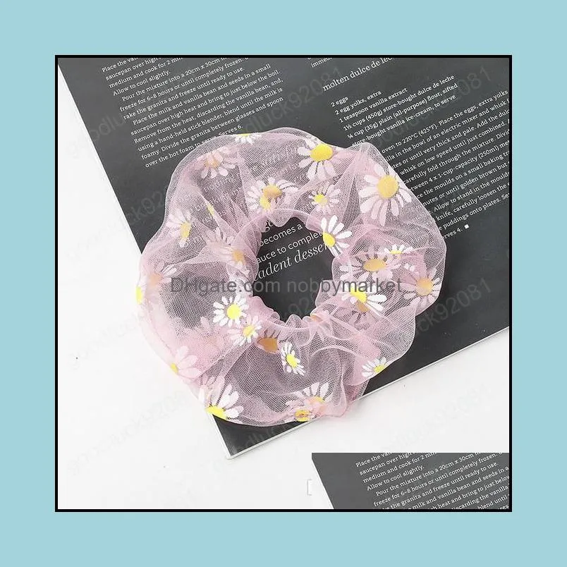 Lace Mesh Scrunchies Women Floral Scrunchie Elastic Hair Bands Girls Headwear Rubber Hair Ties Ponytail Holder Hair Accessories