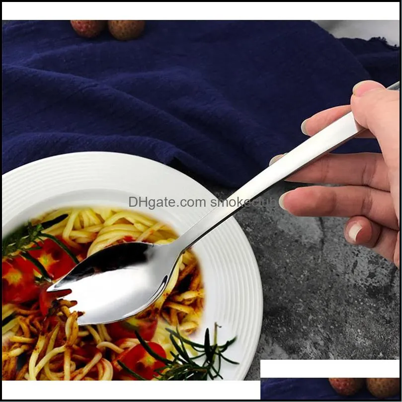 new2 in 1 Fruit Dessert Fork Spoon High Quality Stainless Steel Salad Spoon Fork Cutlery EWE5168