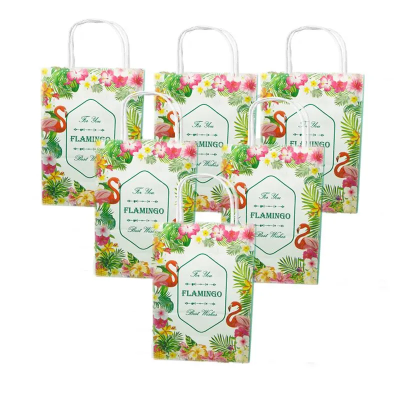 Jednorazowe zastawie stołowe Omilut 6pcs Tropical Flamingo Torby prezentowe letni papier palmowy papier aloha