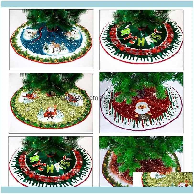 Christmas Tree Skirt Carpet Santa 90Cm Round Elk Print Christmas Tree Skirt Apron Floor Carpet Xmas Decoration Festive Supplies1