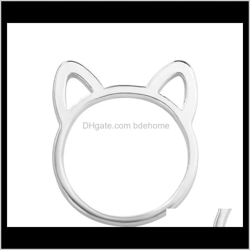 womens 925 silver rings simple cute cat ear design finger ring black gold plated cat jewelry gift