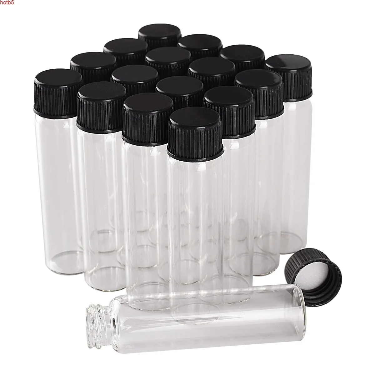100 pièces 6 ml 16*60mm bouteilles en verre avec bouchons en plastique noir Mini petits pots Vialsgood qté
