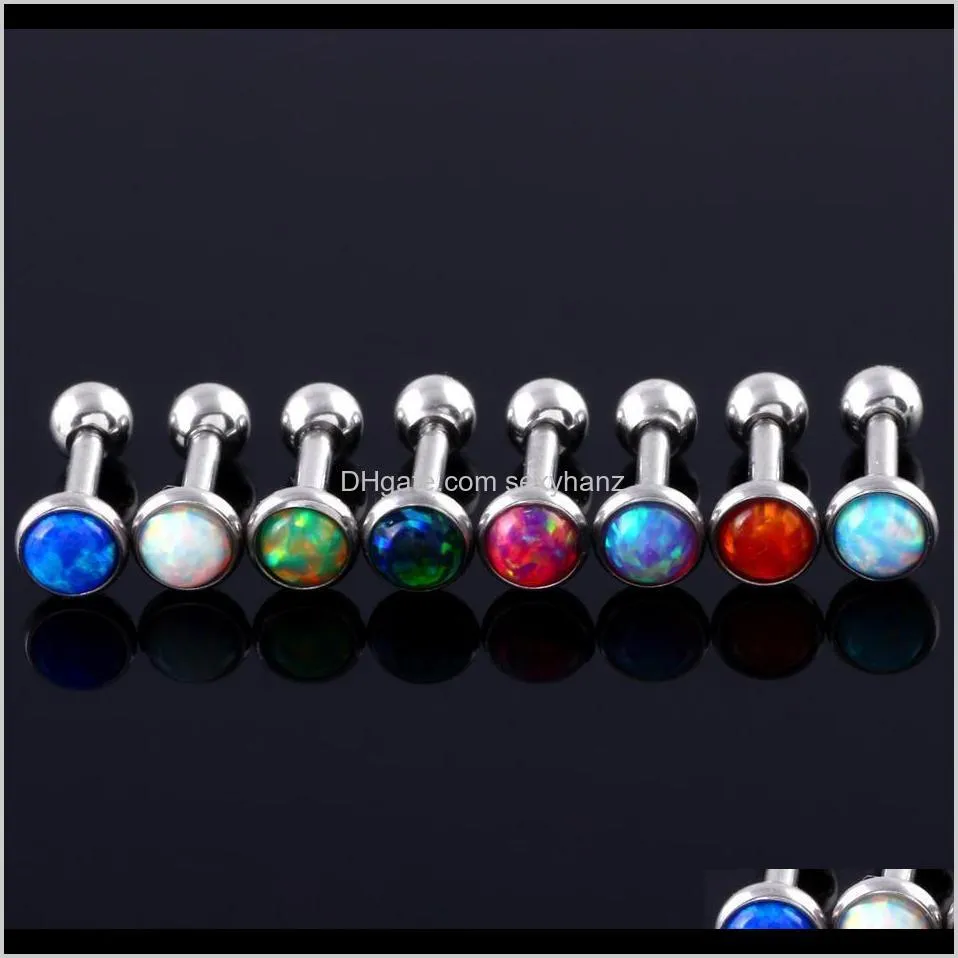 8pcs/lot stainless steel opal stone ear tragus cartilage helix stud piercing earring barbell stud lip piercings body jewelry 16g q