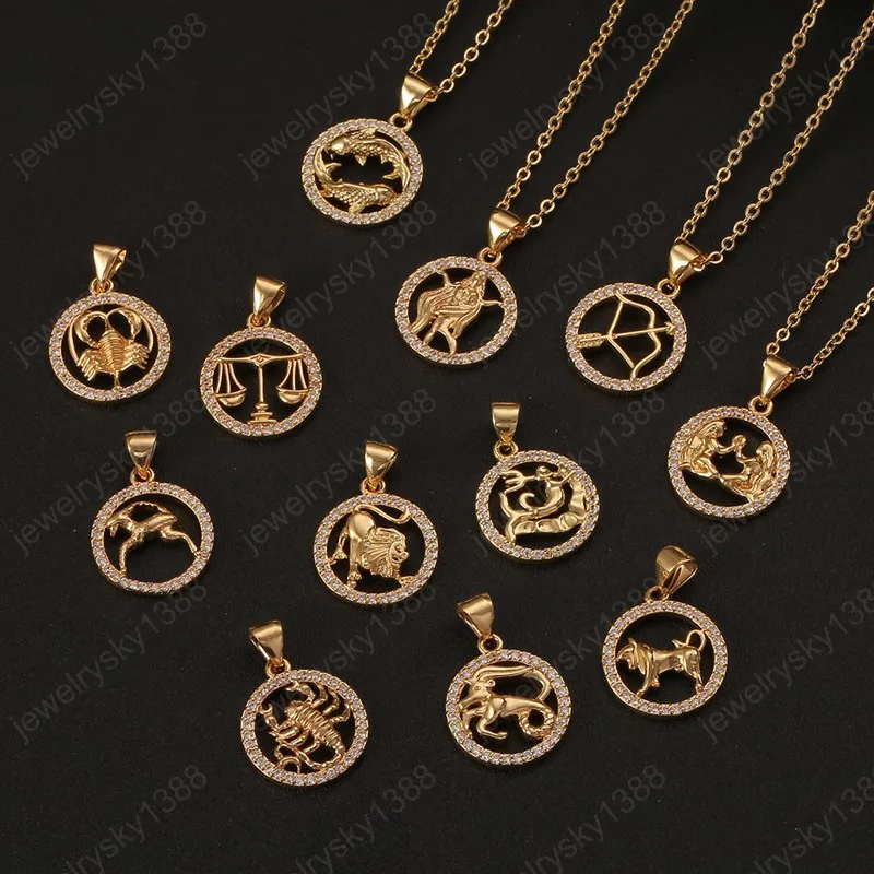 Corrente de ouro 12 Zodiac Sign Colar Animal Coin Pingente Pingentes Pingentes Charme Sinal Sinal Colares Astrologia Colares para Mulheres Moda Jóias