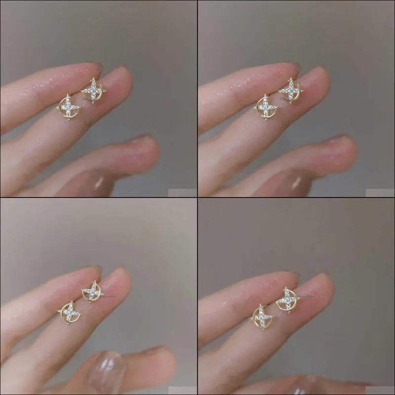 925 Silver Shining Star Earring Female Exquisite High Sense Design Simple Temperament Moon s