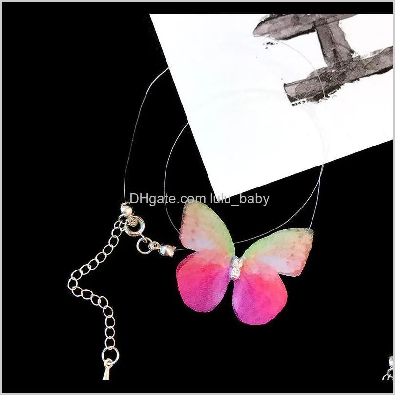 korea popular summer simple design invisible choker with butterfly pendant fishing line necklace transparent girls jewelry