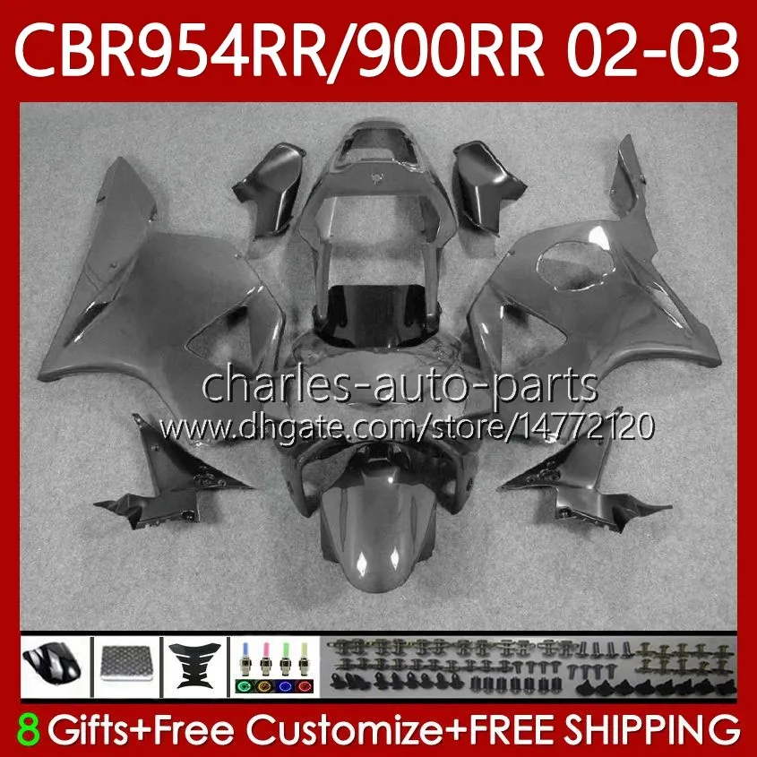 Kit carrosserie pour HONDA CBR954-RR CBR900RR 2002-2003 Carrosserie gris brillant 61No.125 CBR954RR CBR954 CBR900 CBR 900 954 RR CC 900CC 2002 2003 CBR 954RR 900RR 02 03 Carénages