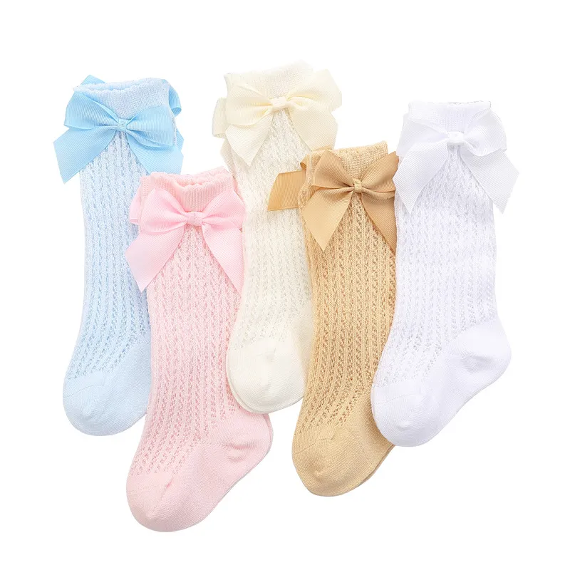 DHL Girls Meocks Knee High Bowknot Plaid para crianças Crianças elásticas elásticas longas meias altas para menina de menina sólida moda de arco sólida 3-36 meses