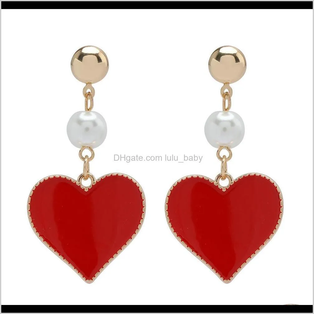 season new string pearl alloy drop oil love earrings female cute girl heart earrings