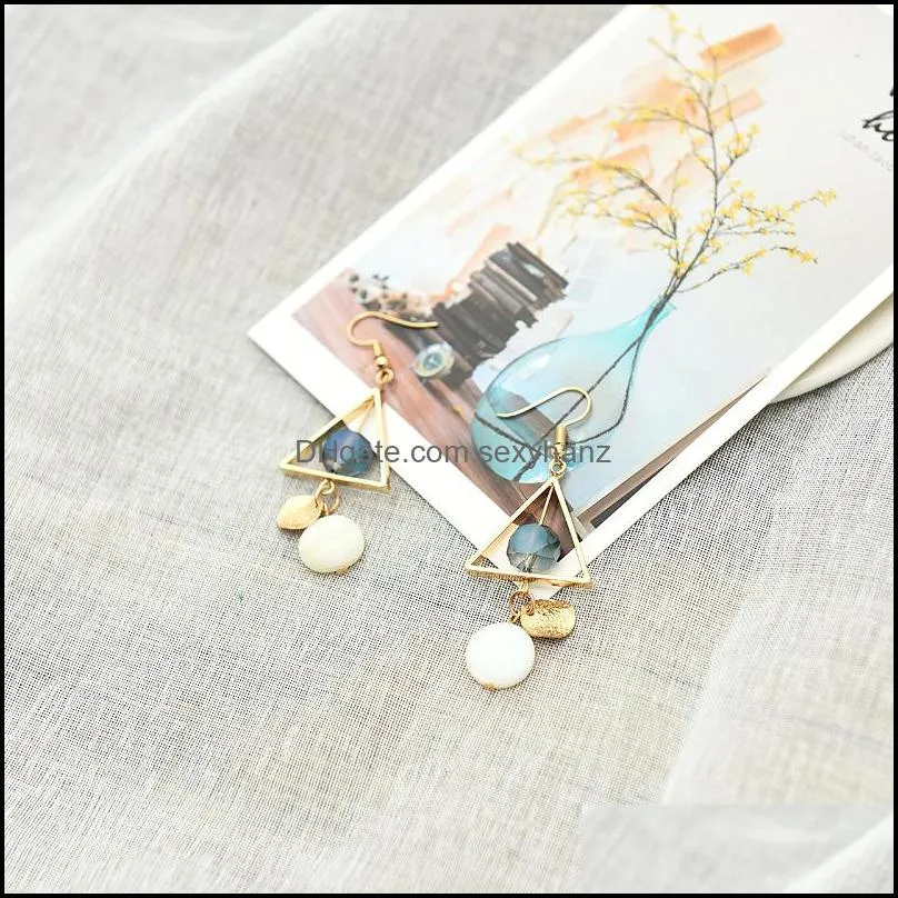 S1016 Hot Fashion Jewelry geometry Dangle Triangle Natural Shell Bread Bead Glass Earring