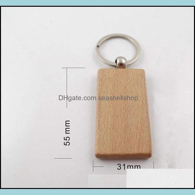 6designs Blank Wooden Key Chain Rectangle Heart Round DIY Carving Keyring Wood Keychain Tags Gifts