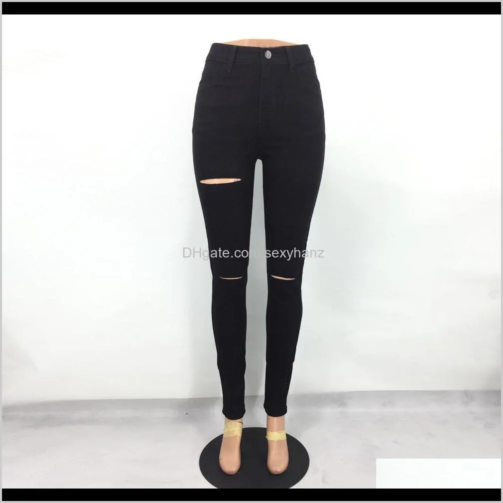 2020 women`s black jeans hole wild wild waist raise feet pants cowgirl trousers solid color s-2xl