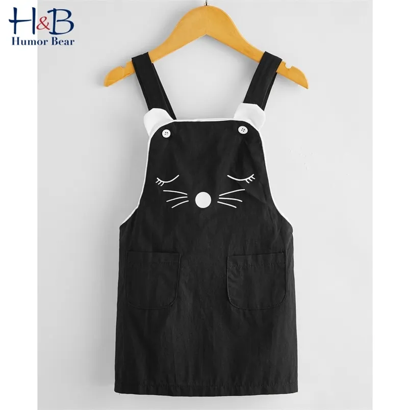 Kızlar Kayış Elbiseleri Yaz Kostümleri Sevimli Kedi Karikatür Baskılı Çocuk Giysileri 210611