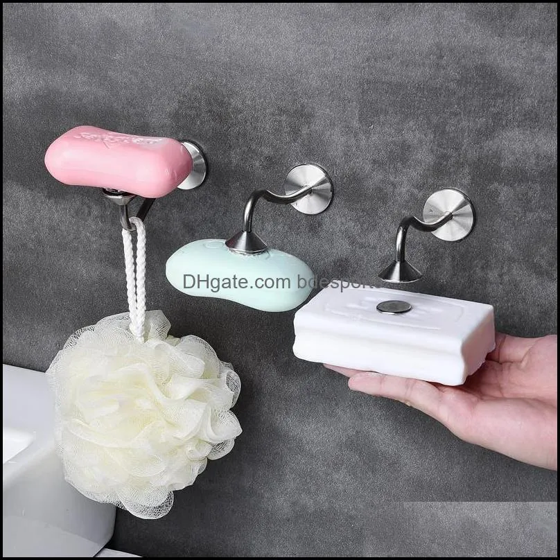 Bath Accessory Set Stainless Steel Magnetic Soap Holder Dispenser Wall Attachment Draining Rack Bathroom Accessories