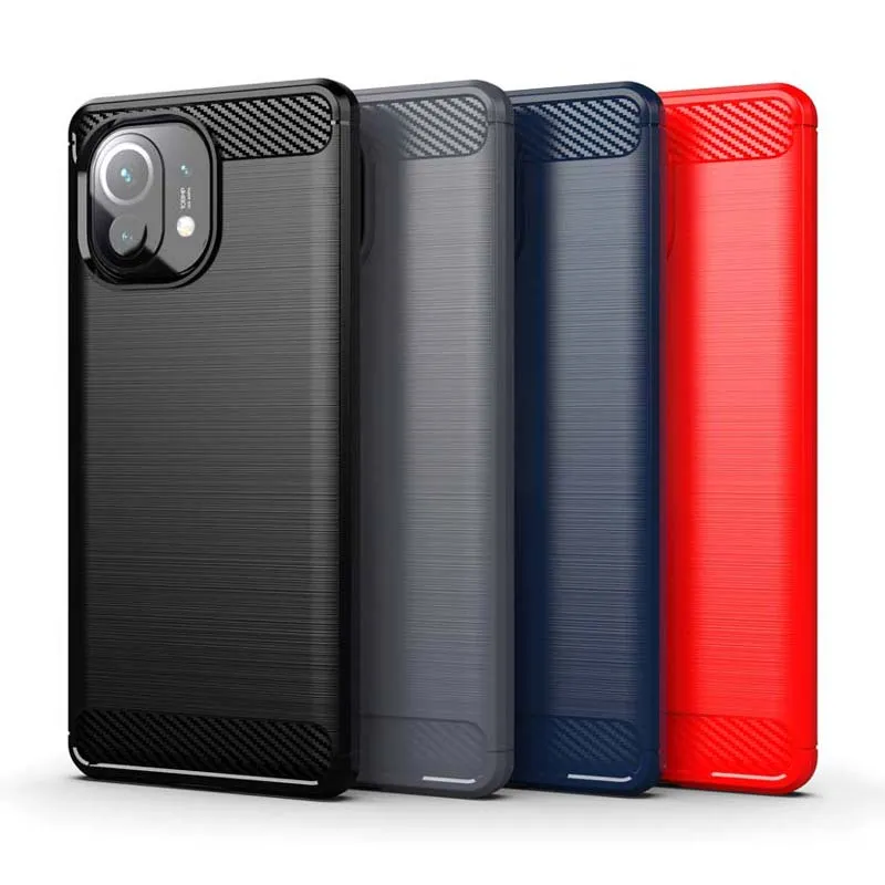 Coques en TPU texturées en fibre de carbone pour Xiaomi Mi 11 10T CC9 Note 9 Redmi 9C K30 Pro K20 9A Prime