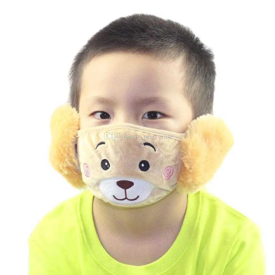 Kids Cute Ear Protective Mouth Mask Animals Bear Design 2 In 1 Child Winter Face Masks Children Mouth-Muffle Dustproof Warm mask