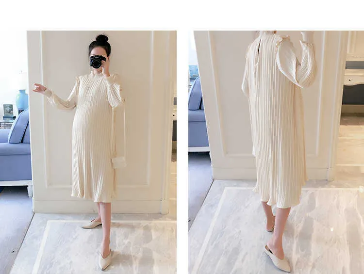 New Spring Maternity Dresses Fashion Chiffon Pleated Long Pregnancy Dress 2020 Casual Loose Maternity Clothes For Pregnant Women (4)