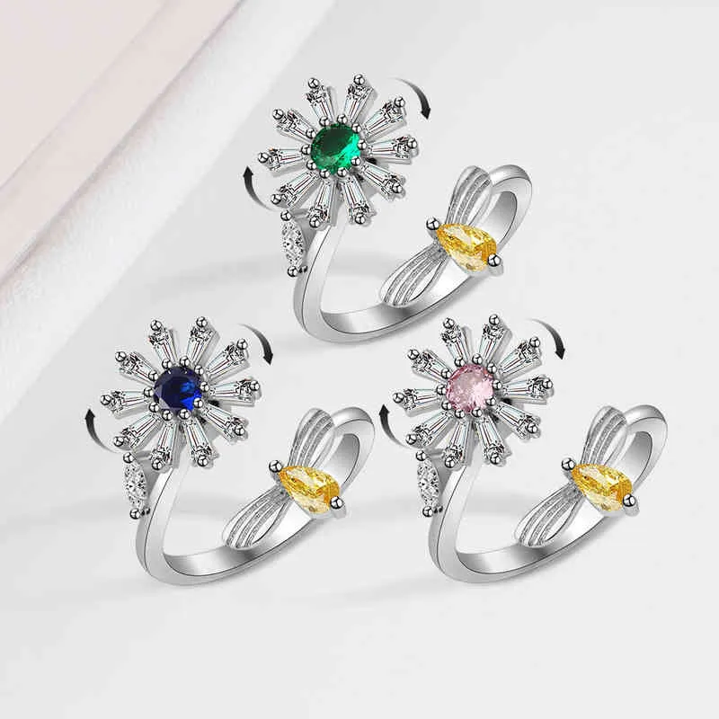 La nouvelle rotation en argent sterling S925 soulage l'anxiété et la pression Bee Honey Collection Ring Women's Net Red Open