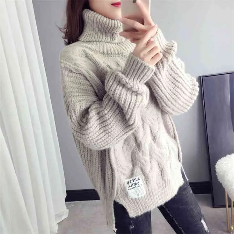 Cotton Sweater Women Spring Autumn Solid Knitted Pullover Casual Turtleneck Thick Female Knit Tops 210427