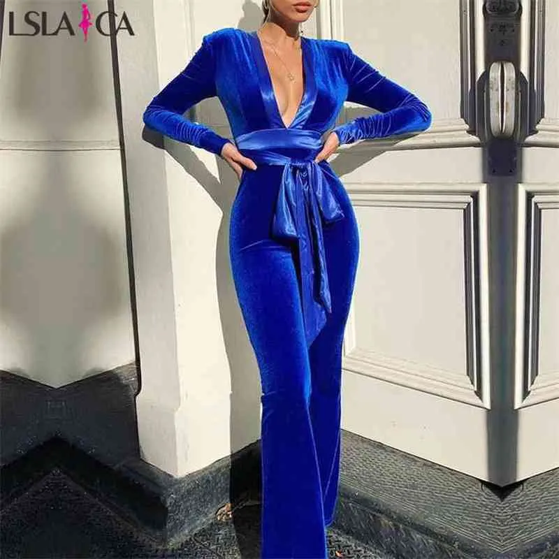 Long Sleeve Blue Bandage Jumpsuit Navy Blue Long Sleeve Blaire