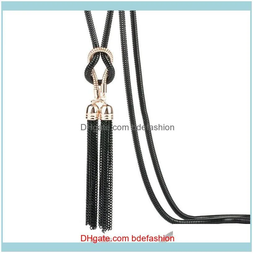 New Fashion Chunky Black Chain Female Fringe Pendant Necklace Tassel Long Sweater Chain Necklace Women Necklaces