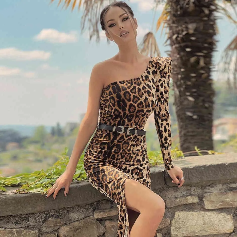 Fashion One Shoulder Animal Print Dress Leopard Print Homecoming