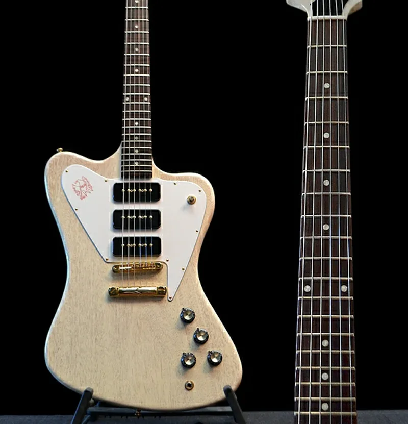 Custom Shop Non Reverse Fire natuurlijke elektrische gitaar ABR-1 brugstaartstuk, zwarte P90 pickups, witte slagplaat, gouden hardware