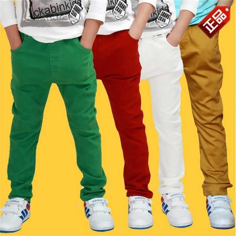 Boys Pants Spring Casual Elastic Waist Solid 100% Cotton For Children 3-18T High Quality 211103