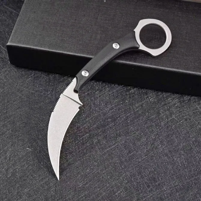 Offre Specail Couteau Karambit fixe D2 Blanc / Noir Pierre Blade de lavage Plein Tang G10 Couteaux à griffes avec Kydex