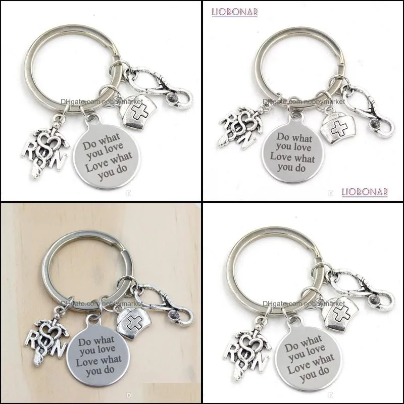 New Arrival Stainless Steel Jewelry RN Nurse Keychain Keyring Nurse Gifts for Men Women key ring