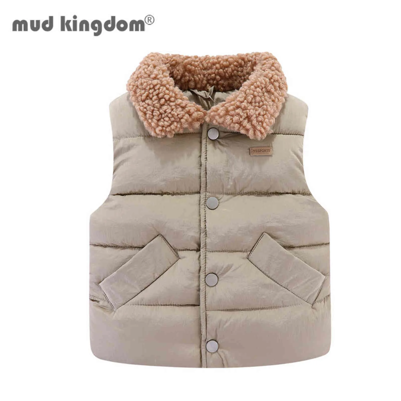 Mudkingdom Kids Jacket Vest Autumn Winter Sleeveless Wool Lapel Collar Children Outerwear Boy Button Slant Pocket Coat Clothes 211111