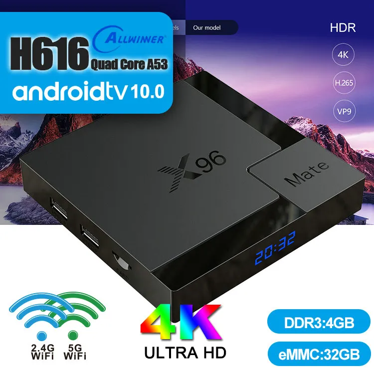X96 Mate Android 10.0 TV-Box 4GB DDR3 32GB ROM Allwinner H616 Quad Core HD Smart Television Media Player 5.0g WIFI