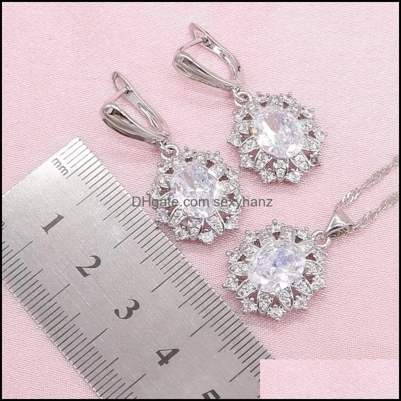 Earrings & Necklace Arrivals Wedding Jewelry Sets For Women Shining White Cubic Zirconia Silver Color Ring Bracelet Earring Gift Box