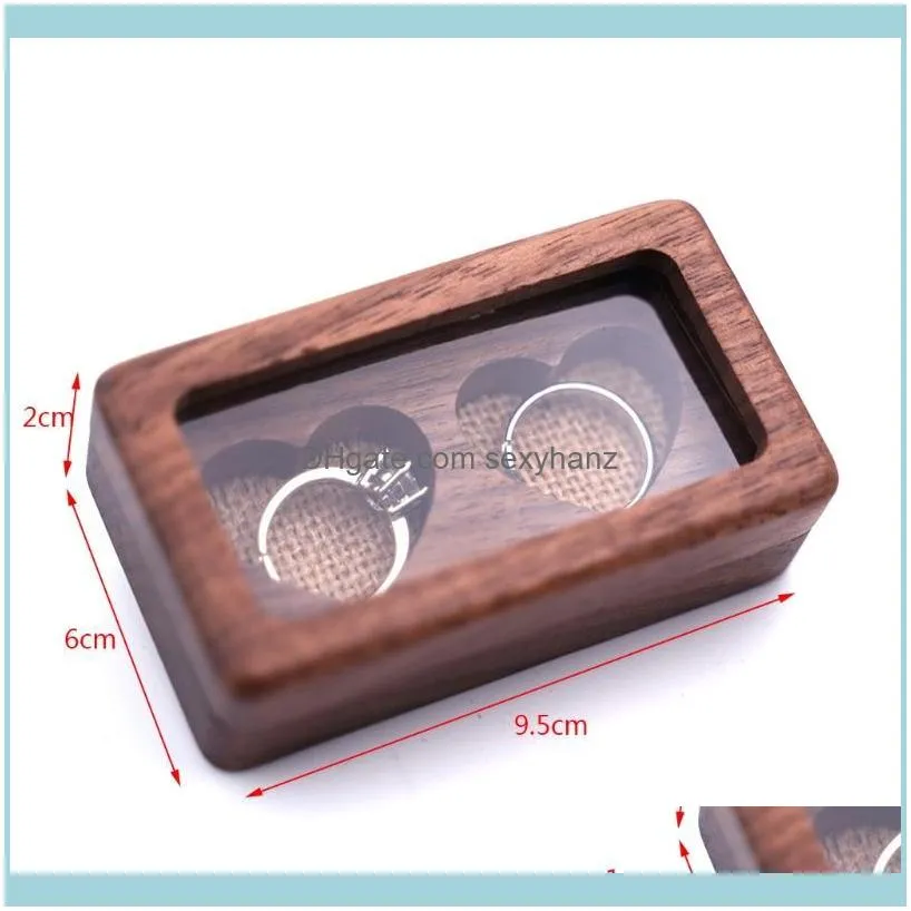 Walnut Wood Jewelry Box Poposal Portable Ring Holder Rustic Wedding Pouches, Bags