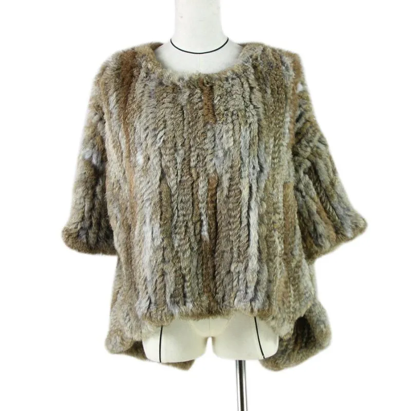 Kvinnors Fur Faux Harppihop Höst och Vinter Kvinna Cape O-Neck Strikkad Shawl Cloak Outerwear Poncho